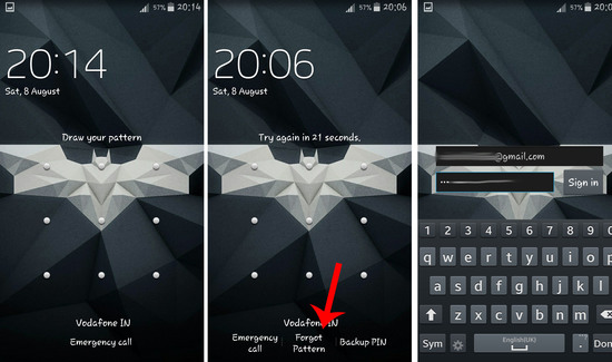 unlock android pattern lock using email